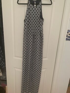 The Limited Navy and White Geometric Halter Dress